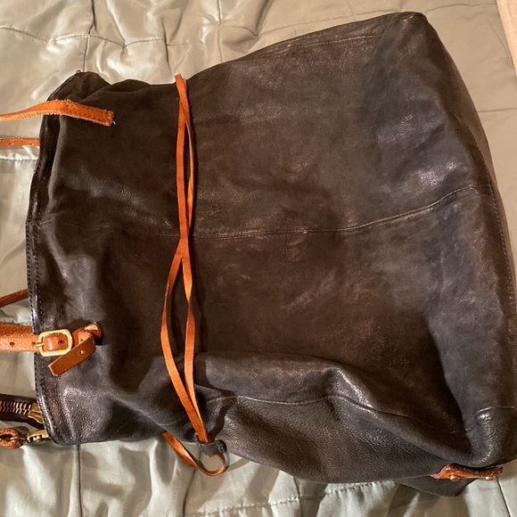 🤩HP🤩AS 98 Black Leather Satchel Shoulder Bag w/Brown Leather Straps & slide! - Picture 12 of 16